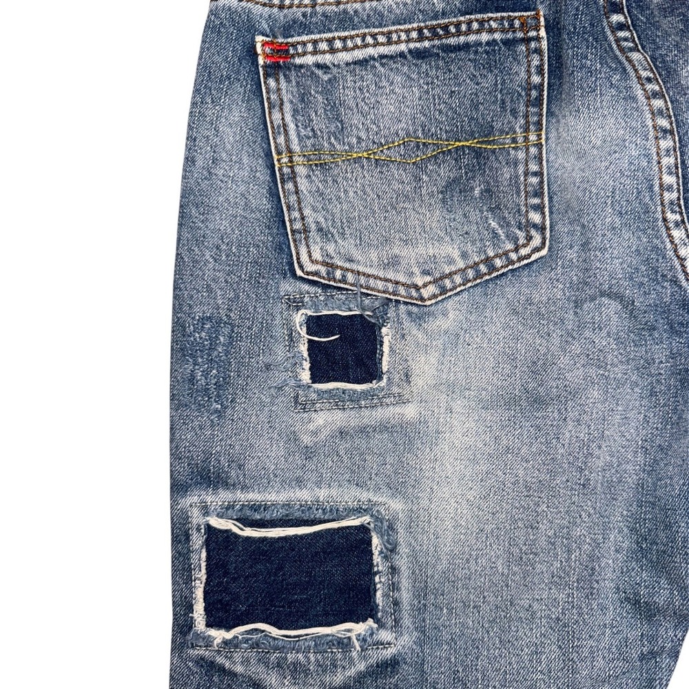 POL Distressed Patchwork Jeans Medium Wash Straight Leg Cotton CWP48 Size L (30) - Picture 13 of 14